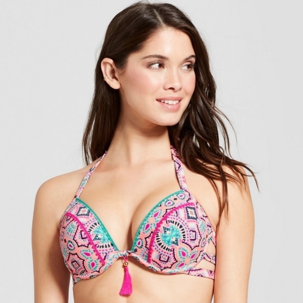 SHADE and SHORE Pink teal Coral 34C NWT padded top